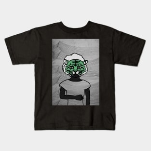 Mysterious Female Animal Character with Green Eyes and Gray Skin Kids T-Shirt